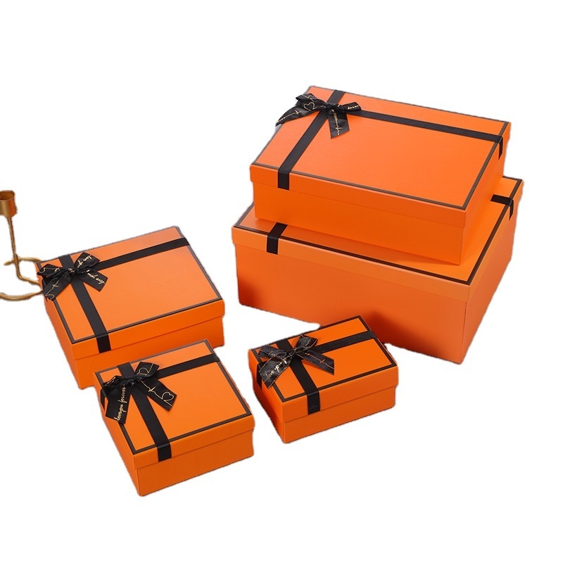 Bangdi Factory Orange Regular Cardboard Cosmetics Gift Packaging Box With Ribbon For Wedding Valentine's Day Gifts Box