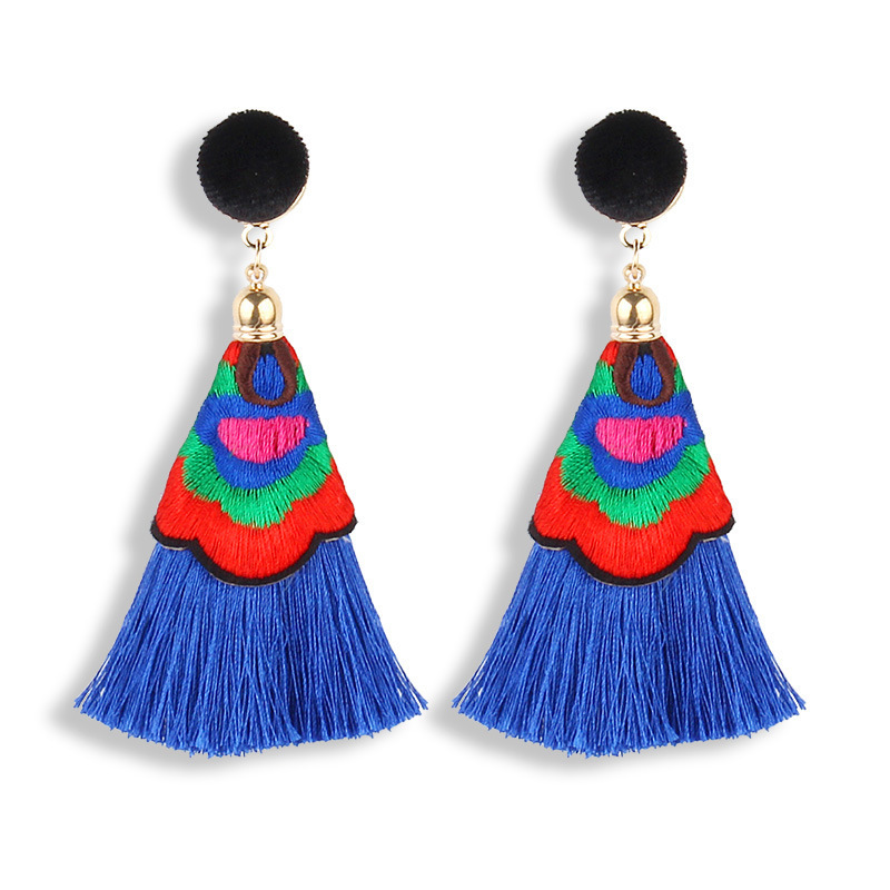 Foreign trade fashion hand-woven embroidery tassel earrings Bohemian handmade tassel earrings