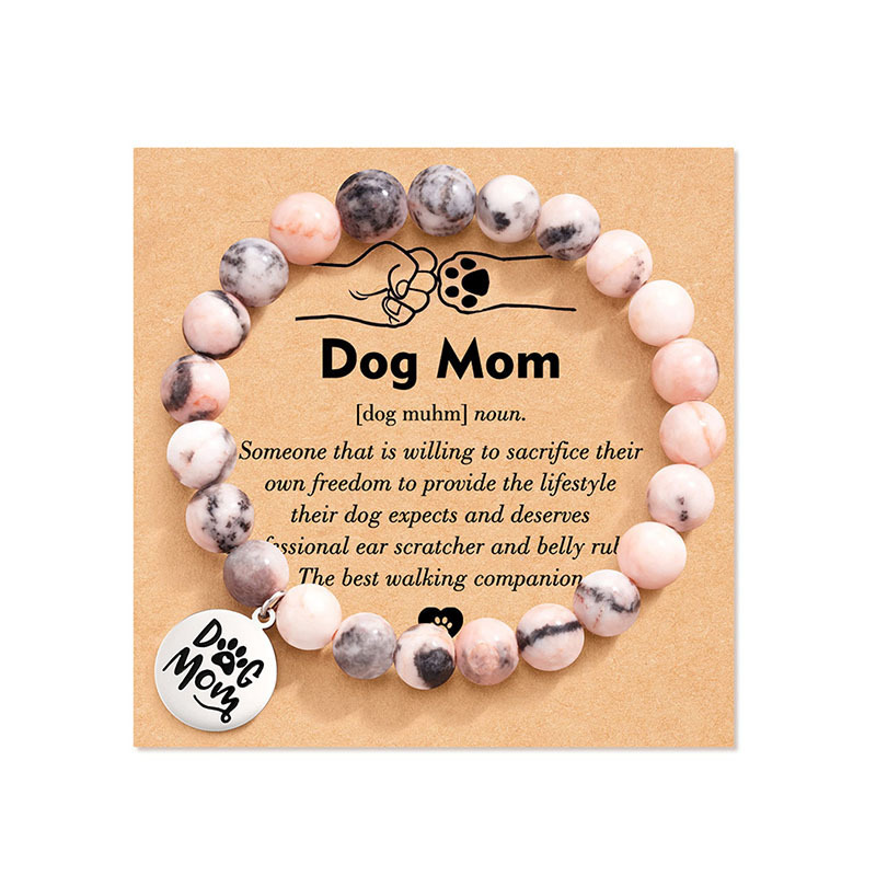 Hot Selling Fashion Mother's Day Gift Stainless Steel Pendant Engraved Dog Mom Natural Stone Bracelet