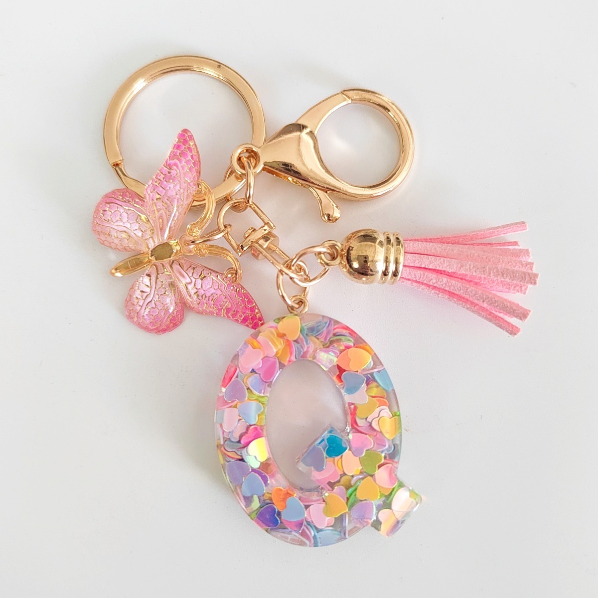 Cross-border Resin Colorful Heart 26 Letter Keyring Alphabet Keychain with Butterfly Charm and Tassel