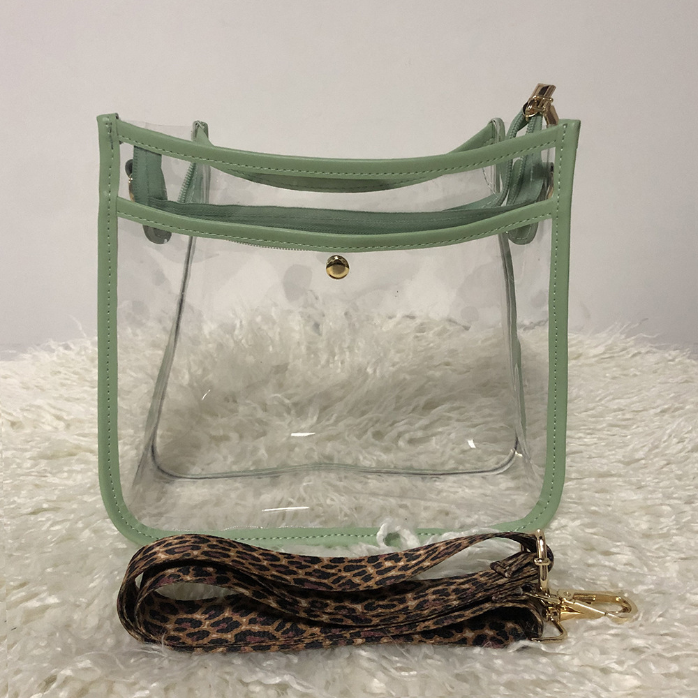 Hot Selling Clear PVC Stadium Approved Purse With Leopard Strap with Zipper Top Travel Bag Transparent PVC Crossbody Bag