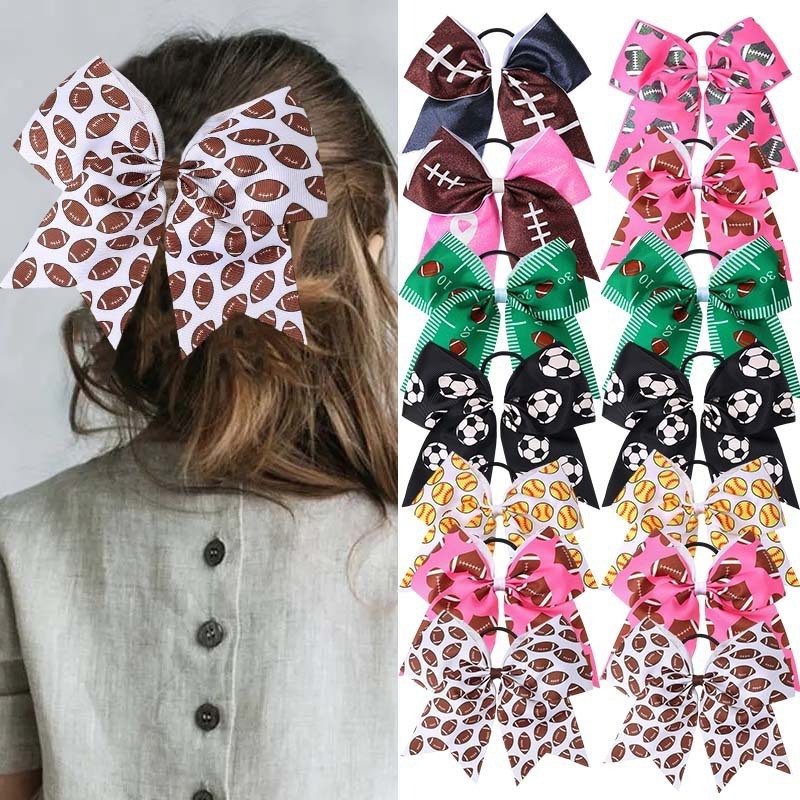 New Children's Hair Accessories Ribbon Bow Football Softball Pattern Hair Tie Headband