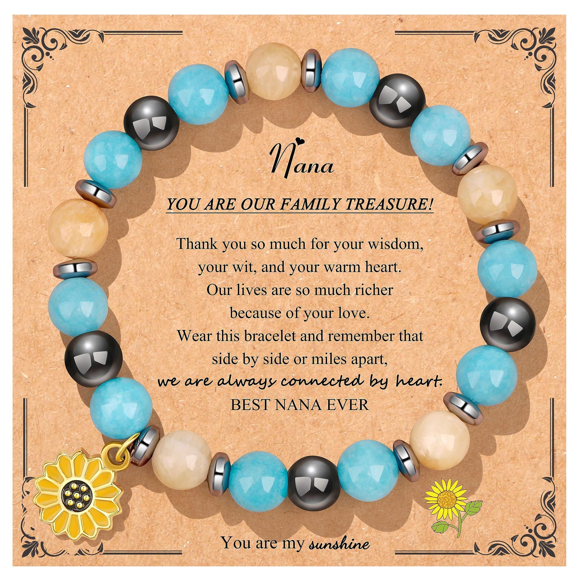 Hot Selling Custom Cards Natural Stone Elastic Bracelet for Mother Sister Teacher Christmas Gift