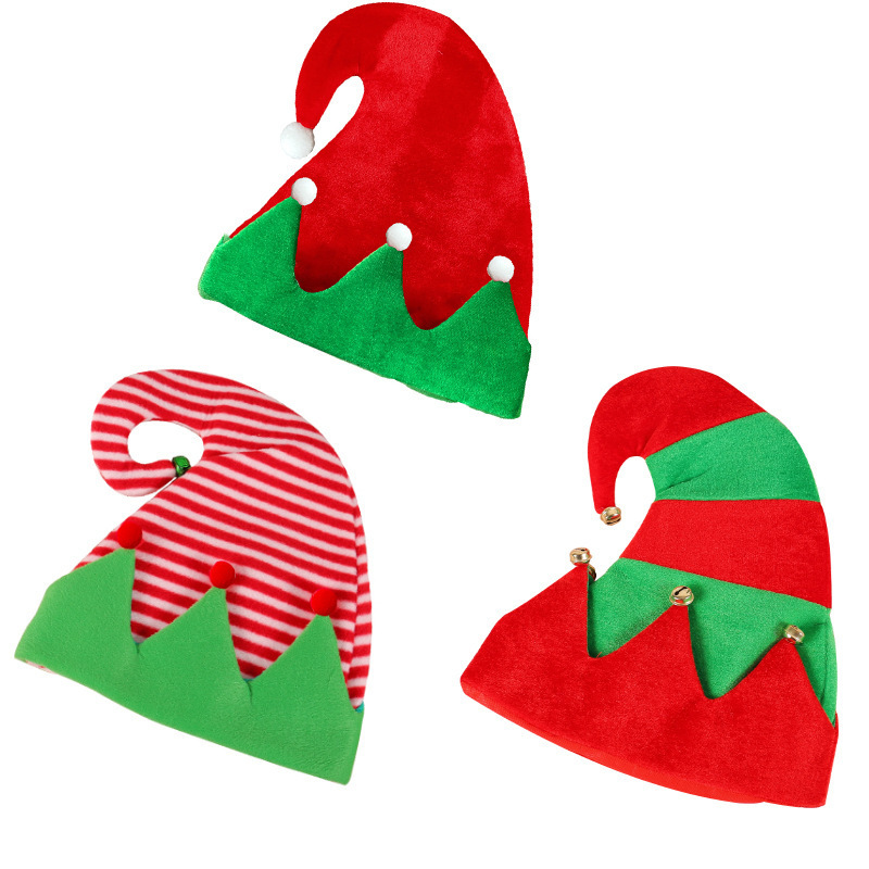 2024 Cute Elf Hat With Bell Red and Green Striped Hat Christmas Party Decorations Holiday Party Headwear Kids Christmas Hat