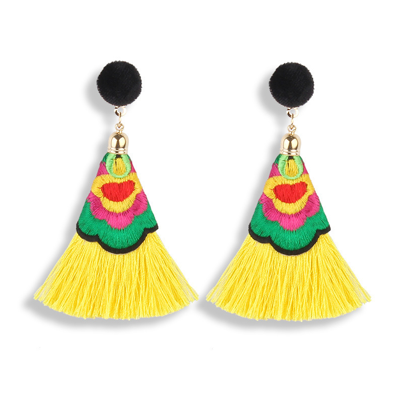 Foreign trade fashion hand-woven embroidery tassel earrings Bohemian handmade tassel earrings