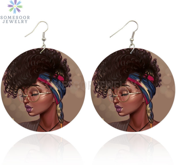 Factory direct exaggerated African fashion wooden printed earrings