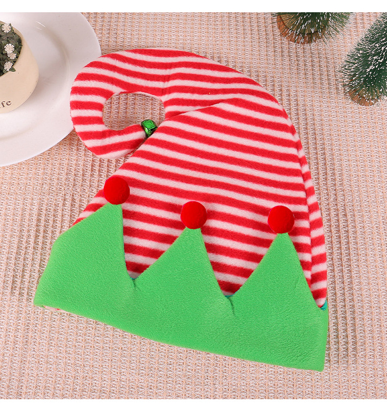 2024 Cute Elf Hat With Bell Red and Green Striped Hat Christmas Party Decorations Holiday Party Headwear Kids Christmas Hat