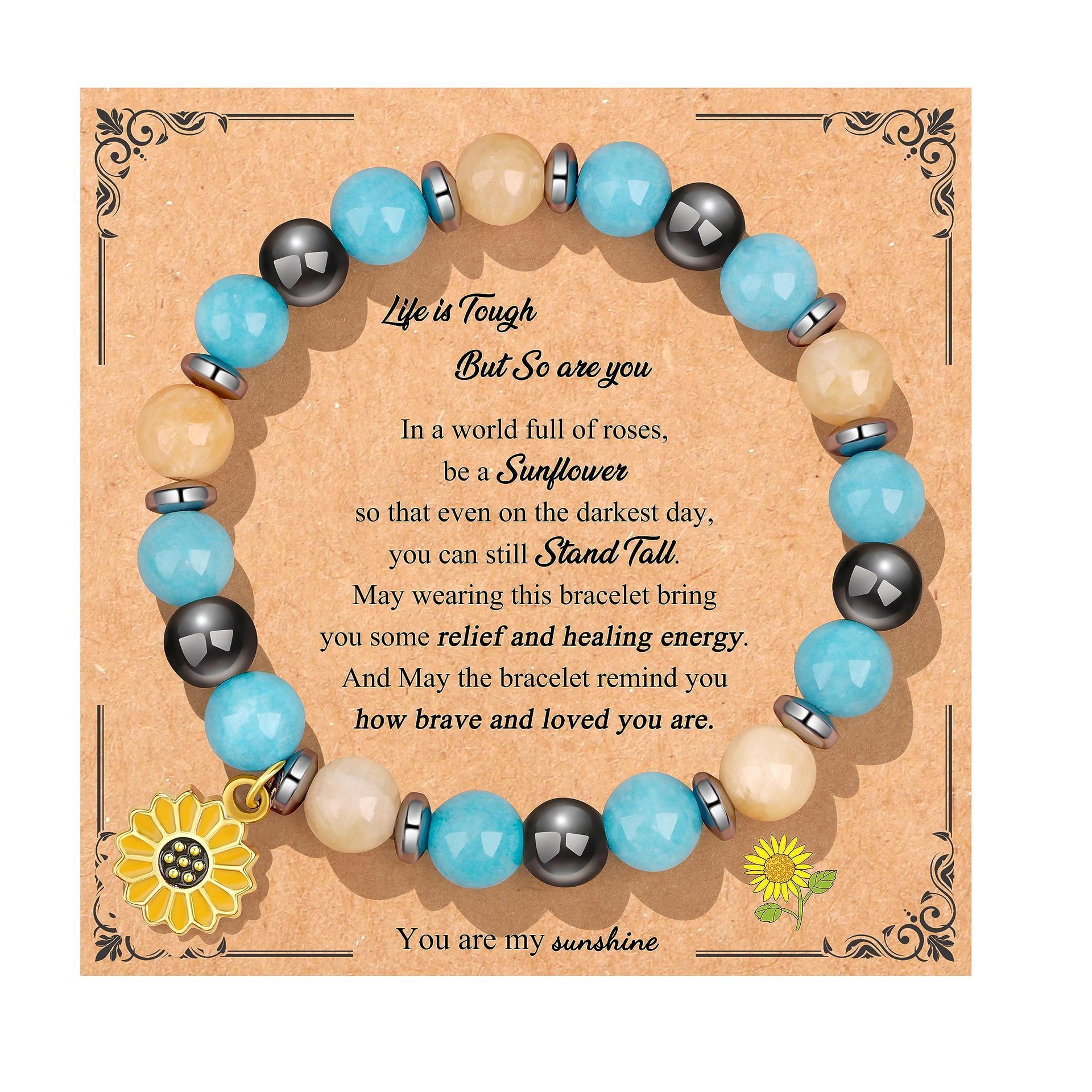 Hot Selling Custom Cards Natural Stone Elastic Bracelet for Mother Sister Teacher Christmas Gift