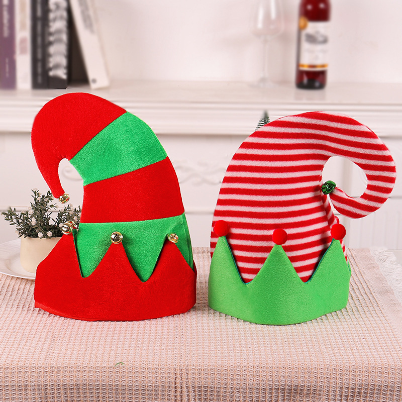 2024 Cute Elf Hat With Bell Red and Green Striped Hat Christmas Party Decorations Holiday Party Headwear Kids Christmas Hat