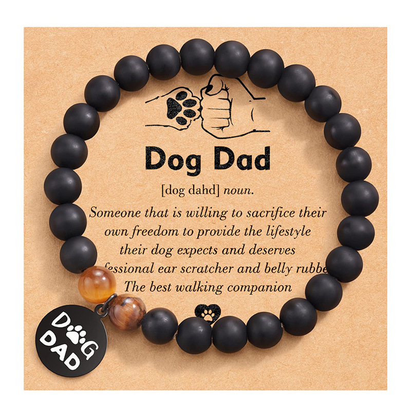 Hot Selling Fashion Mother's Day Gift Stainless Steel Pendant Engraved Dog Mom Natural Stone Bracelet