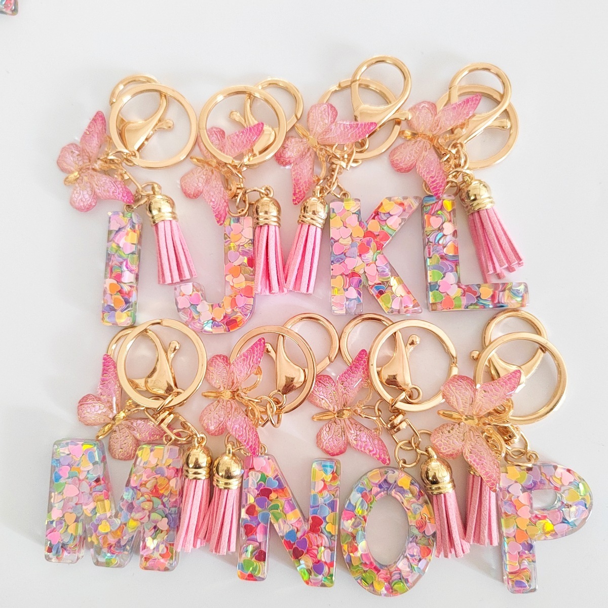 Cross-border Resin Colorful Heart 26 Letter Keyring Alphabet Keychain with Butterfly Charm and Tassel