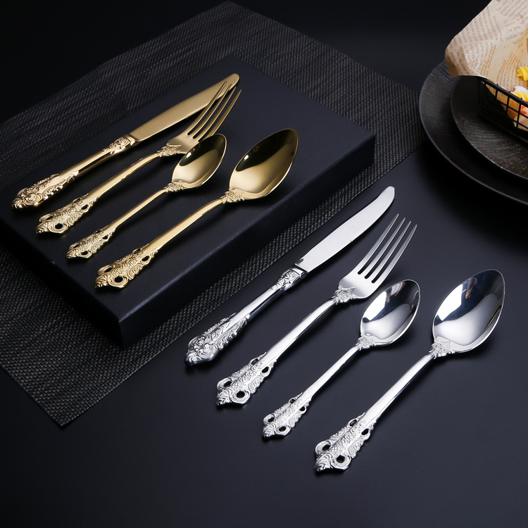 Luxury Royal Wedding Mirror Polish 18/10 Stainless Steel tableware 24 Pieces Gold Flatware sets