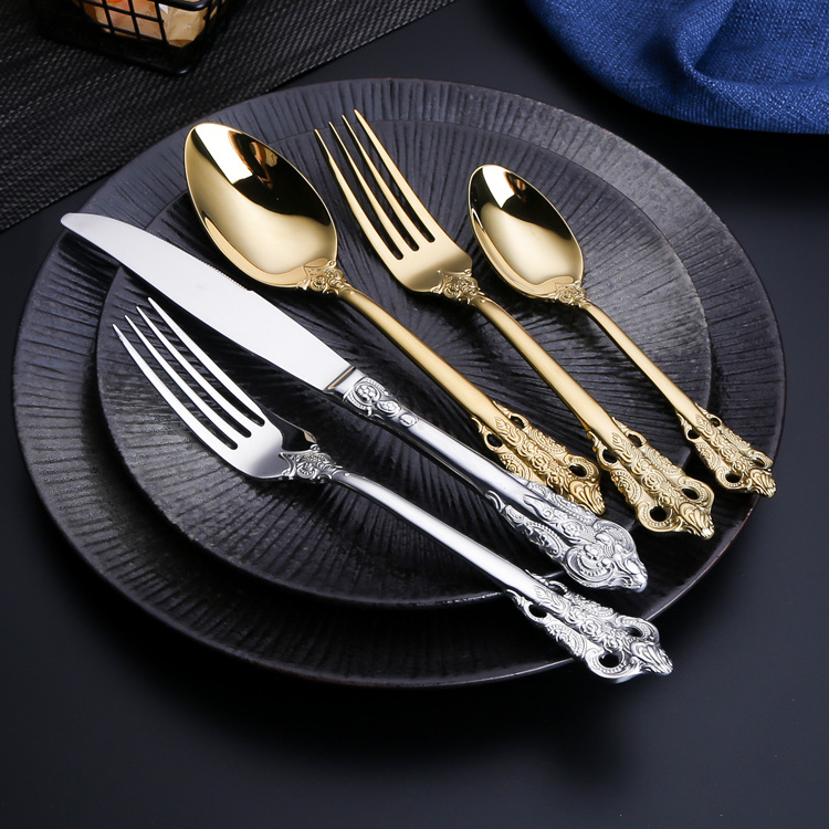 Luxury Royal Wedding Mirror Polish 18/10 Stainless Steel tableware 24 Pieces Gold Flatware sets