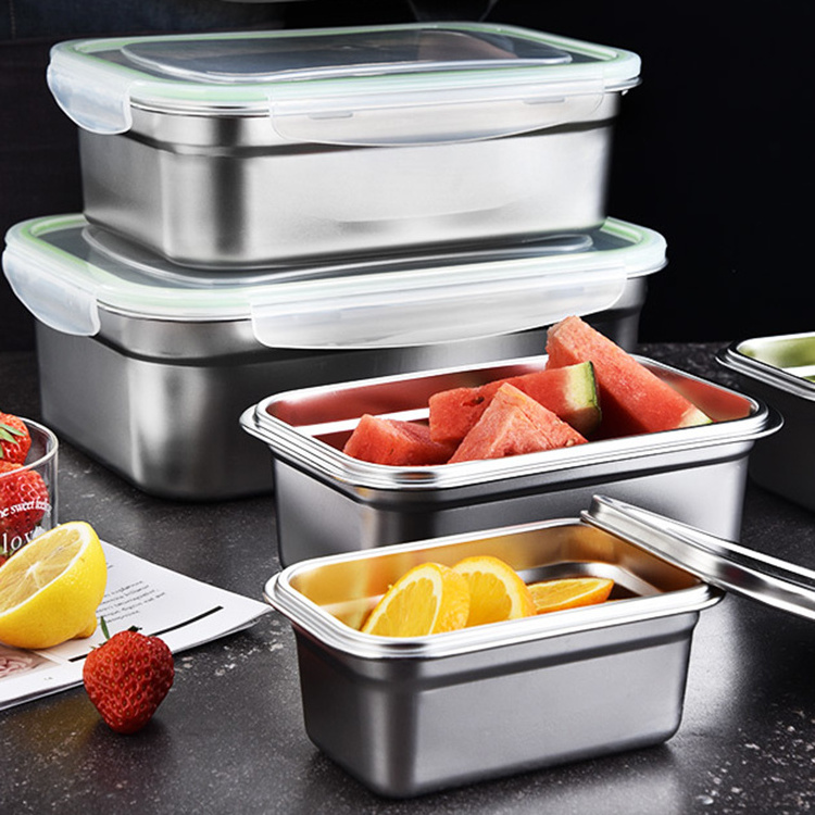 Fresh Fridge Airtight Food Storage Box Leak Proof Reusable Stainless Steel Food Container With Lid