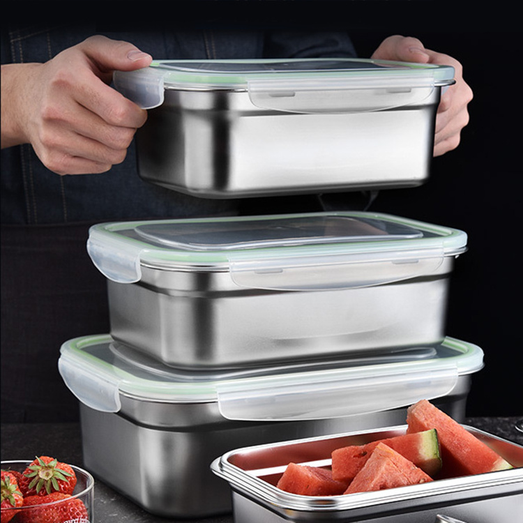 Fresh Fridge Airtight Food Storage Box Leak Proof Reusable Stainless Steel Food Container With Lid