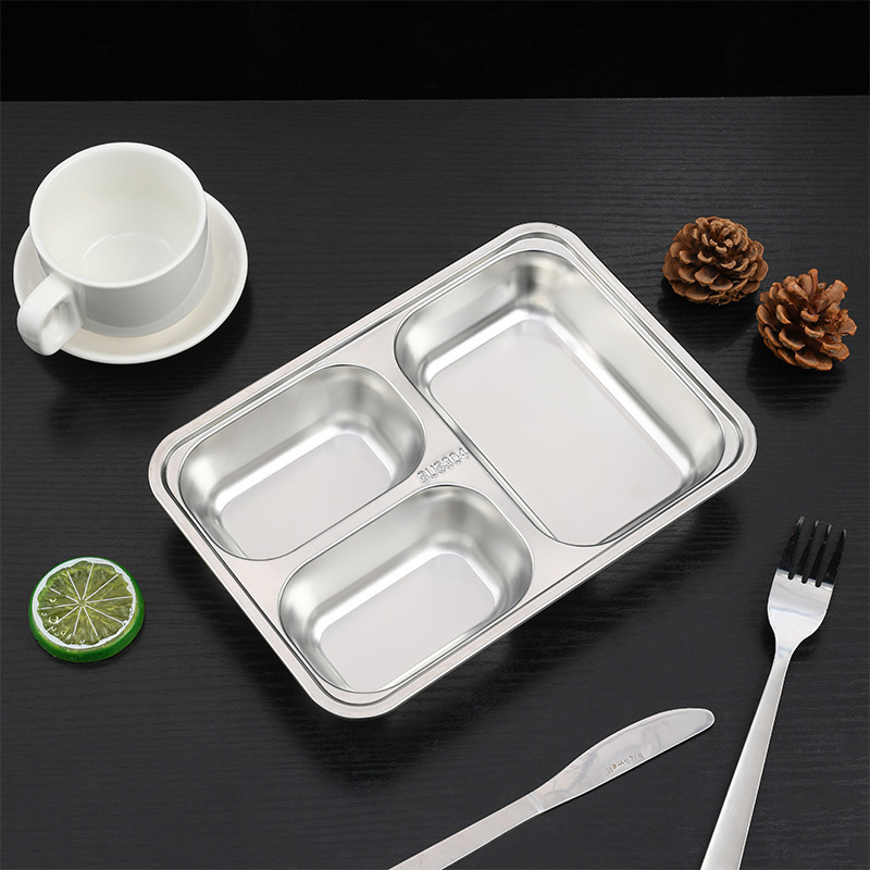 Rectangle Rolled Edge Food Plate 3/4/5 Compartments Divided Stainless Steel Plates Dishes