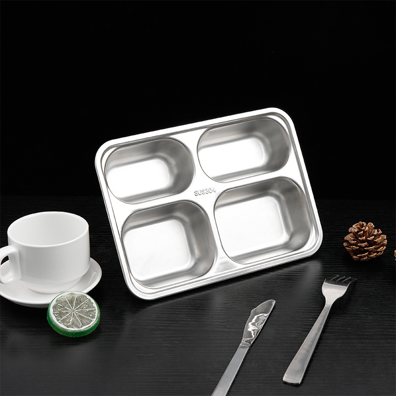 Rectangle Rolled Edge Food Plate 3/4/5 Compartments Divided Stainless Steel Plates Dishes