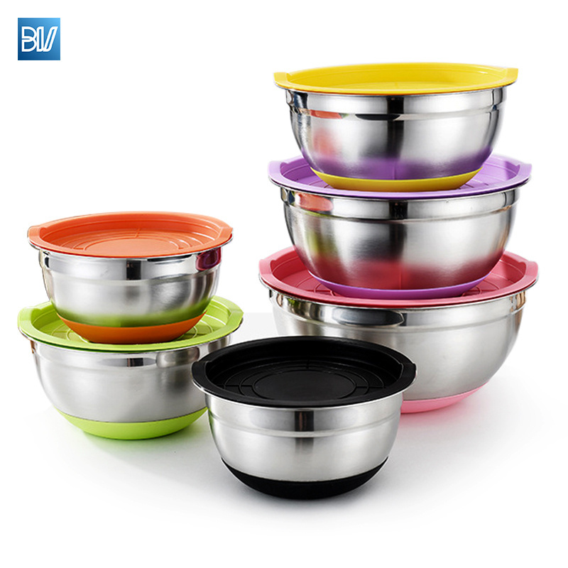 Wholesale Non-slip Cake Kitchen Bowls Stainless Steel Salad Mixing Bowls With Lid Set