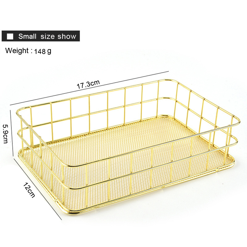 Desk Gold Iron Metal Wire Bedroom Living Room Home Goods Mesh Storage Basket