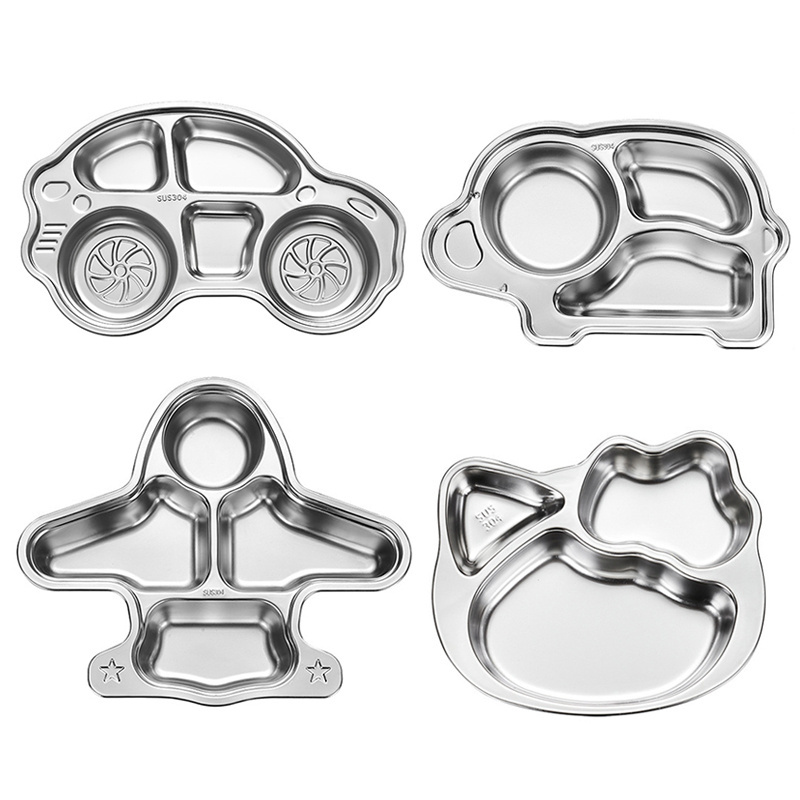 Cute Cartoon Kid Dinner Dishes Crab Rabbit Shape Baby Stainless Steel Divided Food Plate