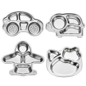 Cute Cartoon Kid Dinner Dishes Crab Rabbit Shape Baby Stainless Steel Divided Food Plate