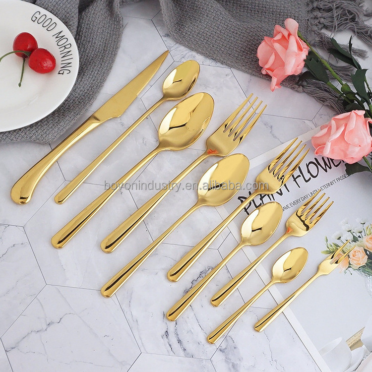 High Quality Polished Luxury Restaurant Set Cutlery 18/10 Stainless Steel Wedding Royal  Plated Gold Flatware