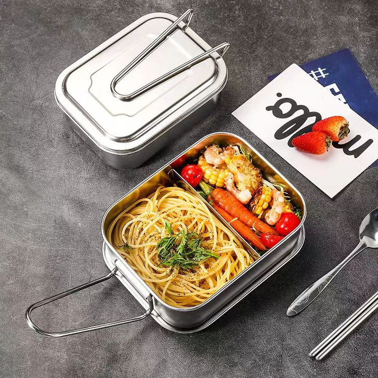 Wholesale Steel 2 Or 3 Compartments Food Tiffin Box Stainless Steel Lunch Box With Handle