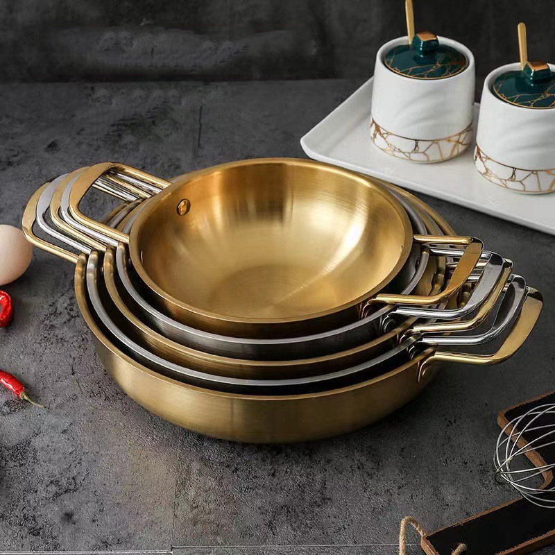 Gold Metal Cooking Hot Pot With Handle Oven Induction Kitchen Stainless Steel Pot