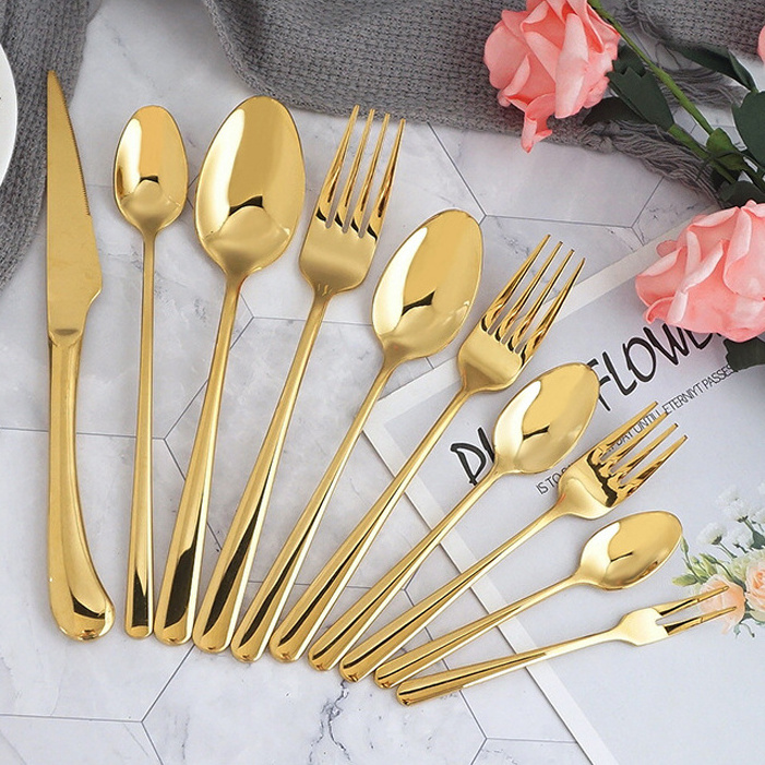 High Quality Polished Luxury Restaurant Set Cutlery 18/10 Stainless Steel Wedding Royal  Plated Gold Flatware