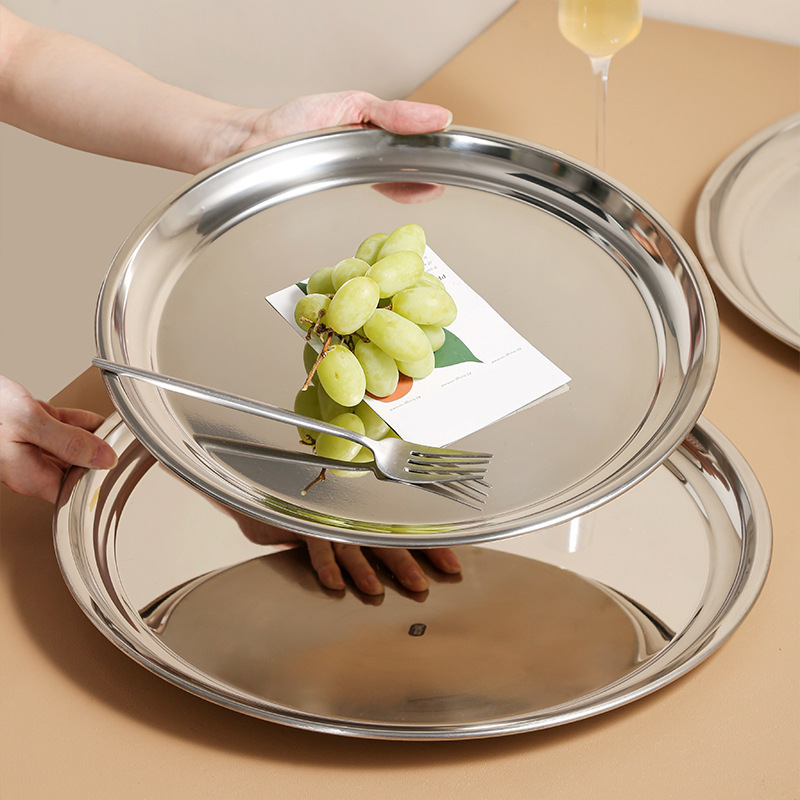 Round 38cm Catering Service Tray Orgainer Coffee Restaurant Stainless Steel Serving Tray