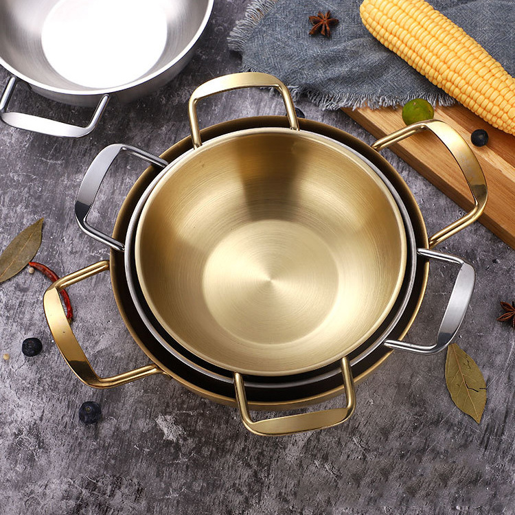 Gold Metal Cooking Hot Pot With Handle Oven Induction Kitchen Stainless Steel Pot