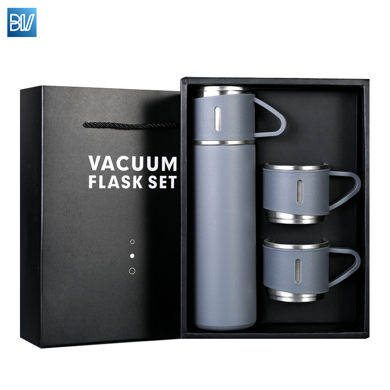 Wholesale Corporate Business18 8 Vacuum Bottle Gift Set With 2 Cups Custom 500ml Stainless Steel Thermos Vacuum Flasks