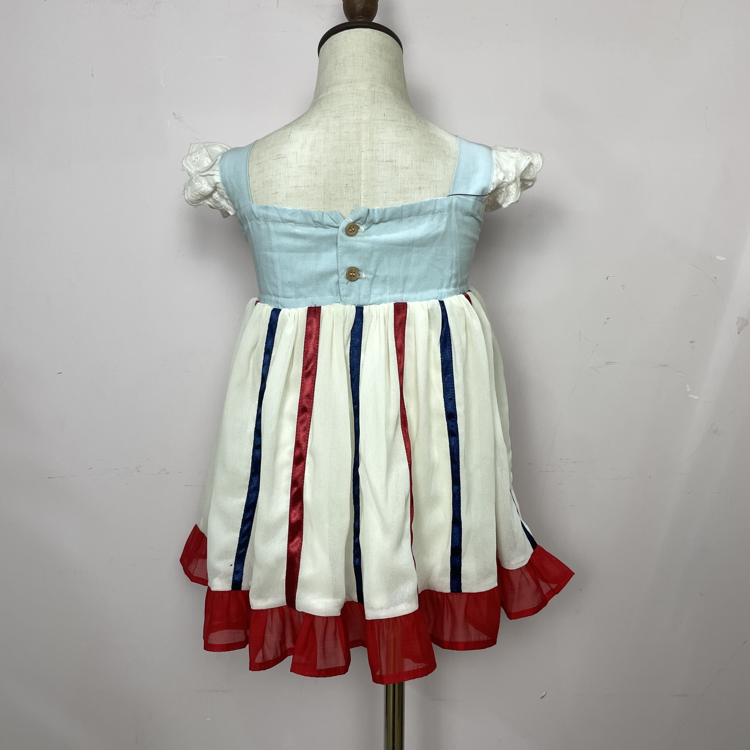 JannyBB girls dresses 2-12 children clothing hand firework embroidery kids dress little girls red and blue stripe dress