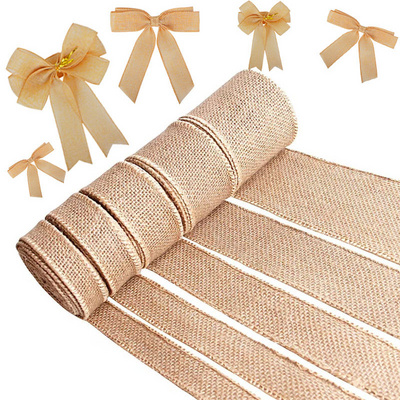 Wholesale natural jute fabric ribbon wired burlap ribbon roll for DIY decoration