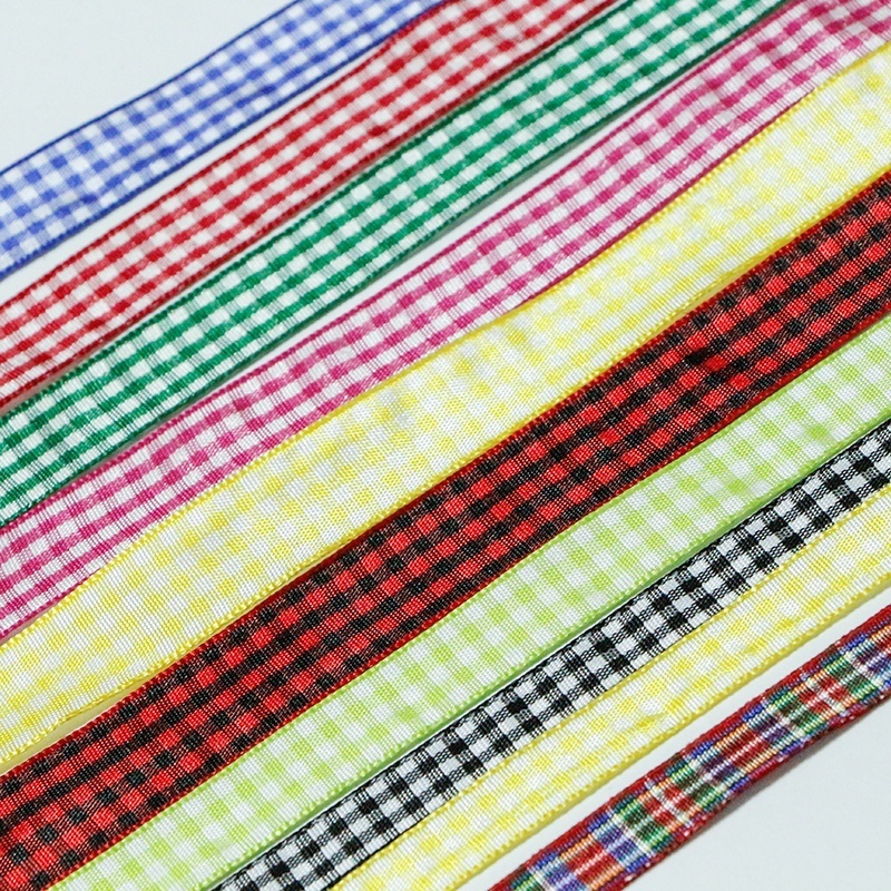 High quality wholesale cheap 1cm various color plaid ribbon wired burlap ribbon