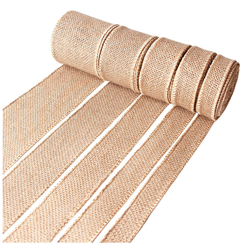 Wholesale natural jute fabric ribbon wired burlap ribbon roll for DIY decoration