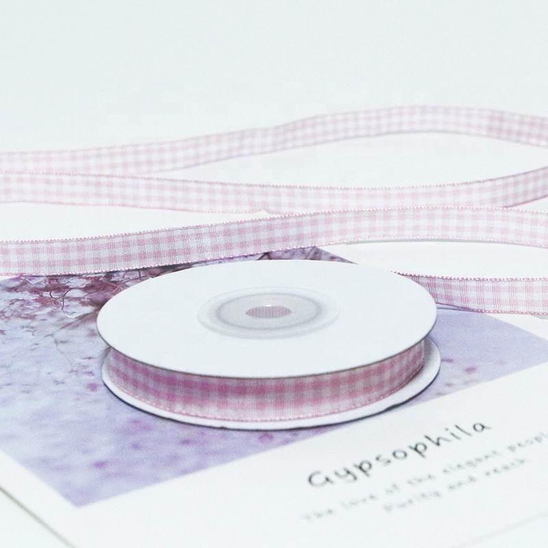 High quality wholesale cheap 1cm various color plaid ribbon wired burlap ribbon