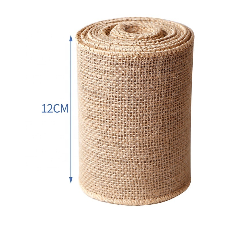 Wholesale natural jute fabric ribbon wired burlap ribbon roll for DIY decoration