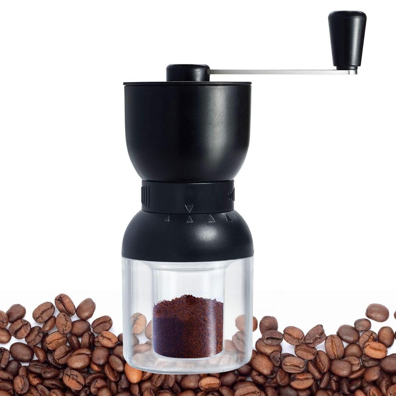 Stainless Steel Cordless Portable Manual Coffee Grinder Conical Burr Hand Coffee Bean Grinder with Measuring Brush Spoon