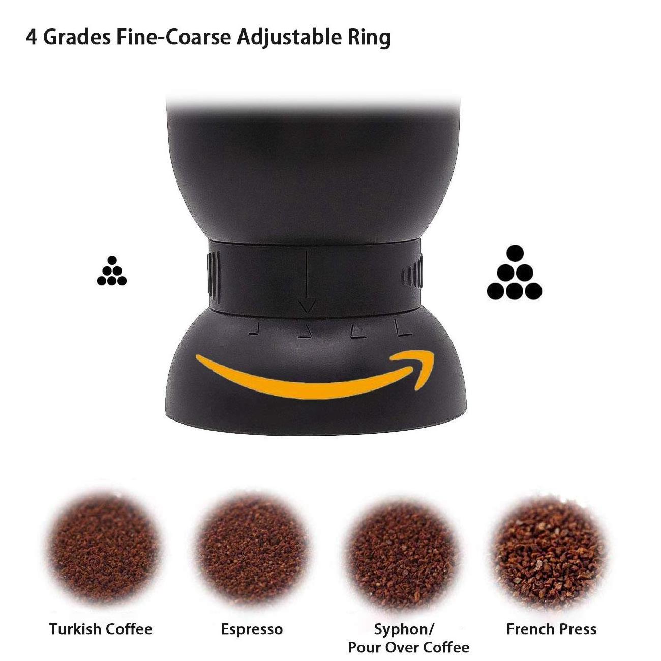 Stainless Steel Cordless Portable Manual Coffee Grinder Conical Burr Hand Coffee Bean Grinder with Measuring Brush Spoon