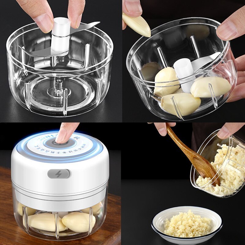 Mini Masher Machine USB Electric Food Mixer Kitchen Garlic Chopper Meat Garlic Masher Garlic Press Vegetable Chili Chopper Press