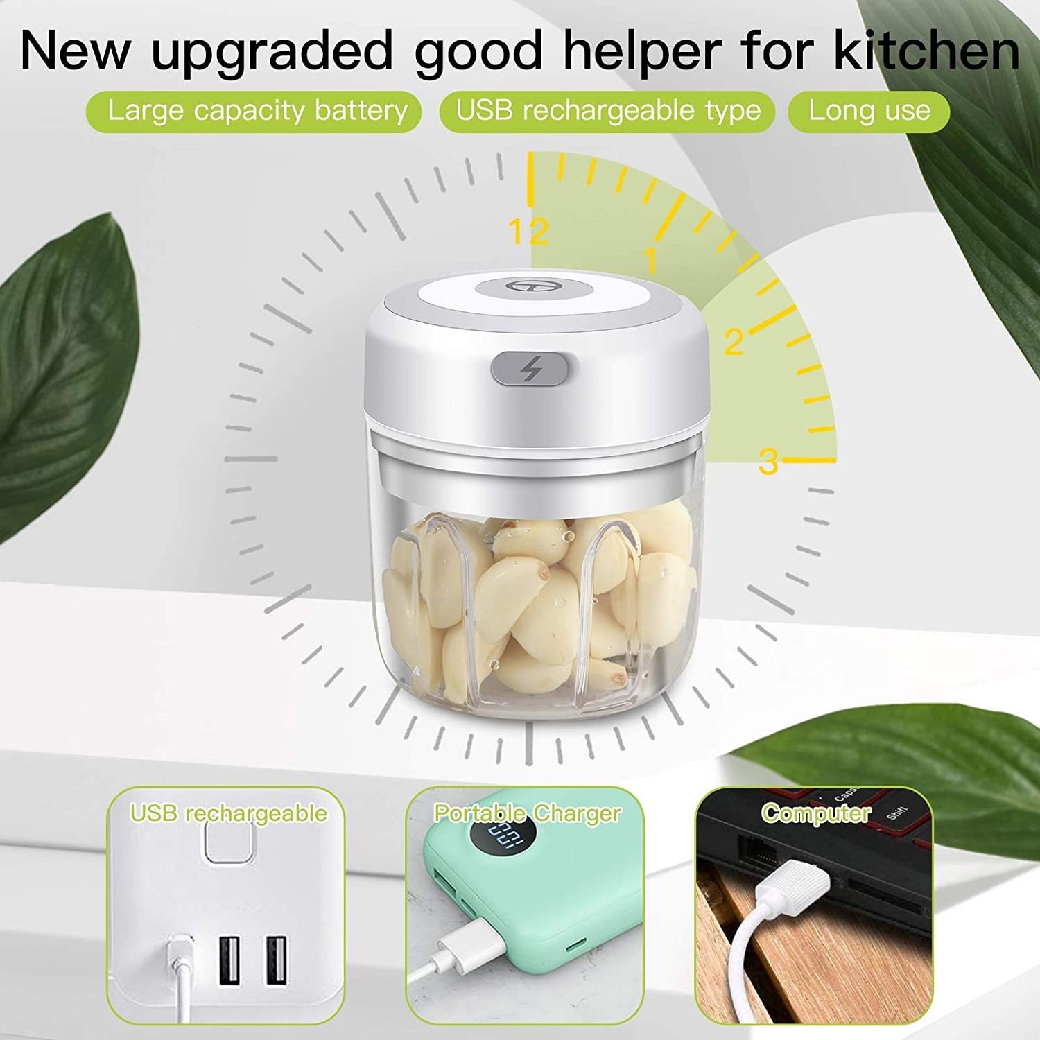 Electric Mini Garlic Chopper - Handheld Wireless Mincer Portable Electric Mini Kitchen Gadgets fruit and vegetable slicer