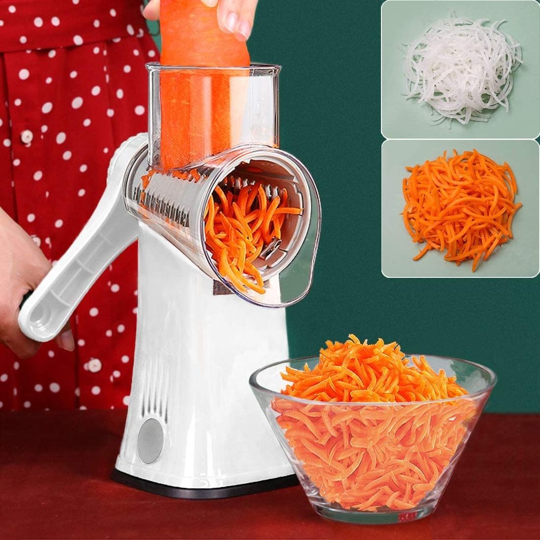 Cheese Grater Shredder 5-in-1 Tumbling Box Mandoline Vegetable Julienne Slicer Waffle Cutter Nut Chopper with Handle and Strong