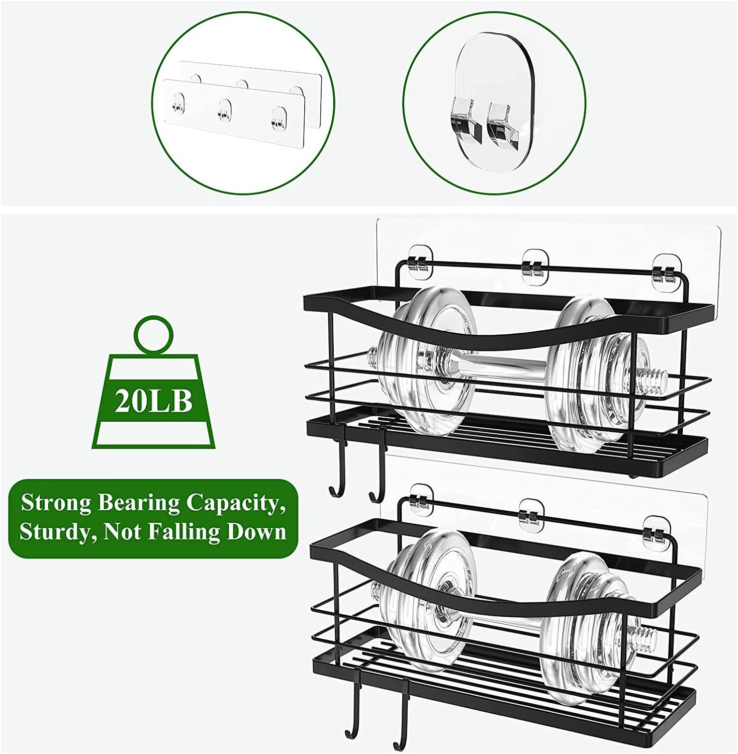 SUS304 Kitchen Spice Racks Bathroom Storage Organizer Large Shower Caddy with Removable 4 Hooks