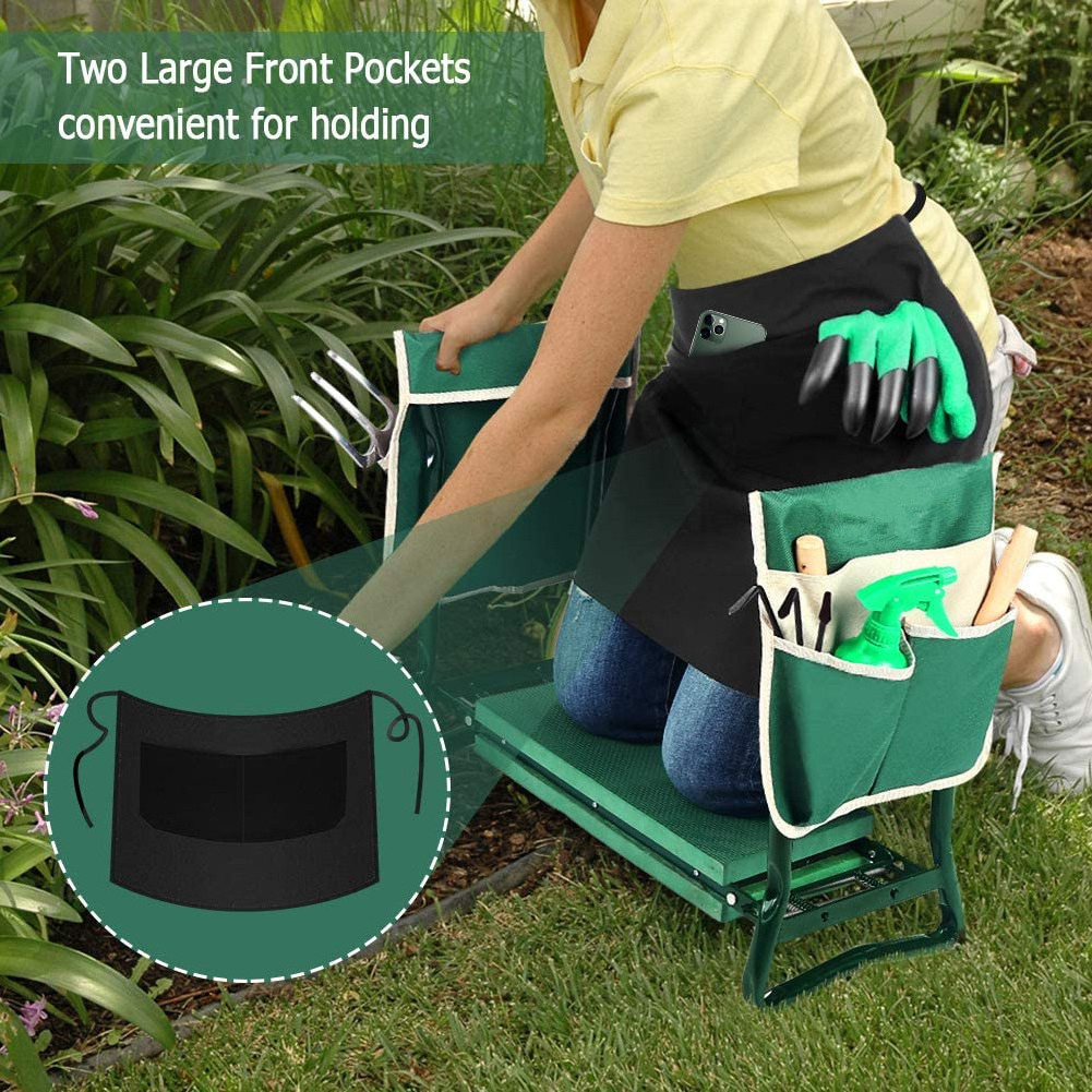 Upgraded Garden Kneeler Seat Widen Soft Kneeling Pad Garden Tools Stools Garden Bench with 2 Large Tool Pouches Outdoor Foldable