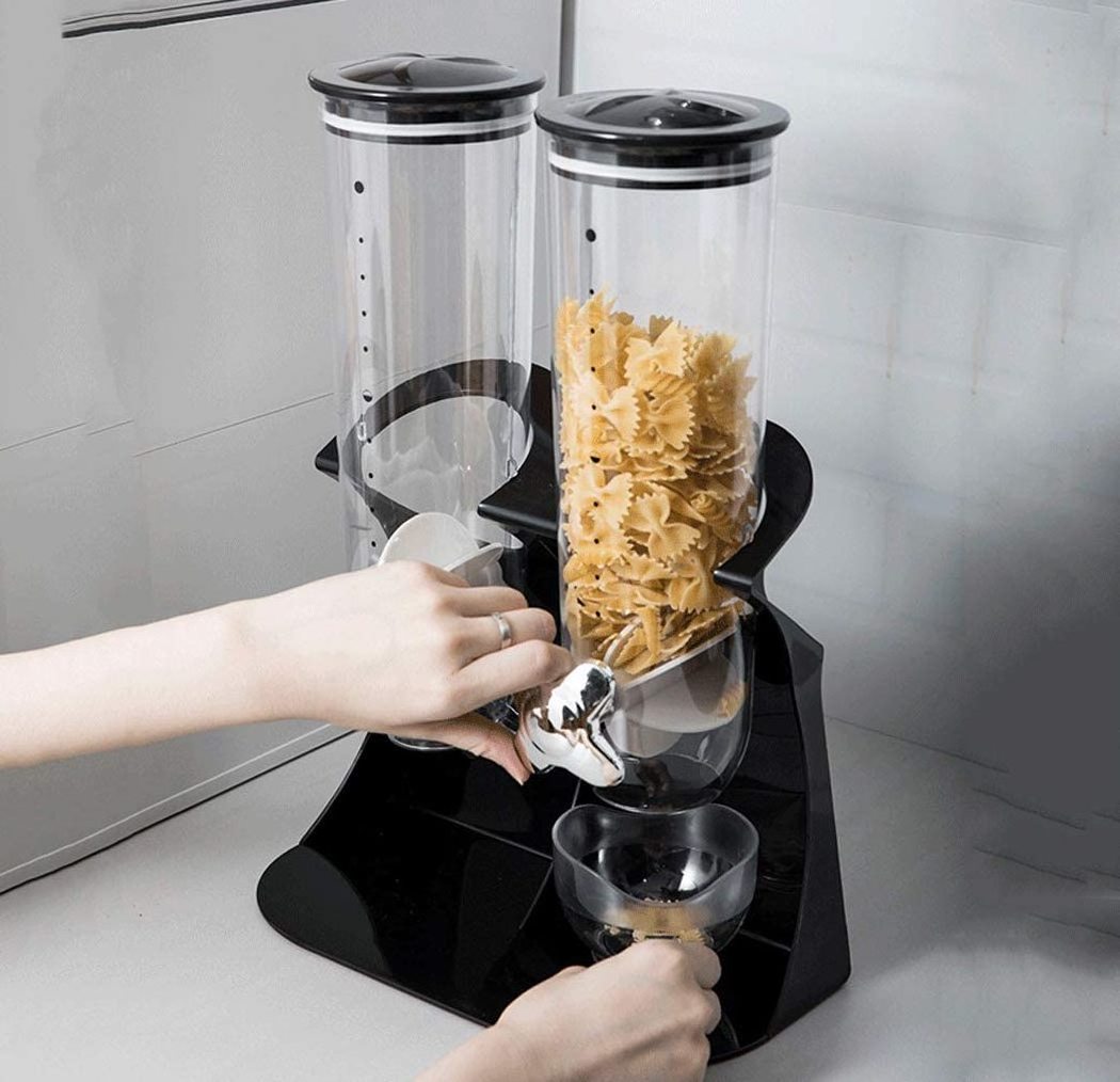 Convenient Storage Dual Control Dry Cereal Dispenser for Machine Oatmeal Candy Cereal Dry Food Double Cereal Dispenser