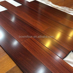 Glossy dark red chocolate hardwood plank iroko solid wood floor