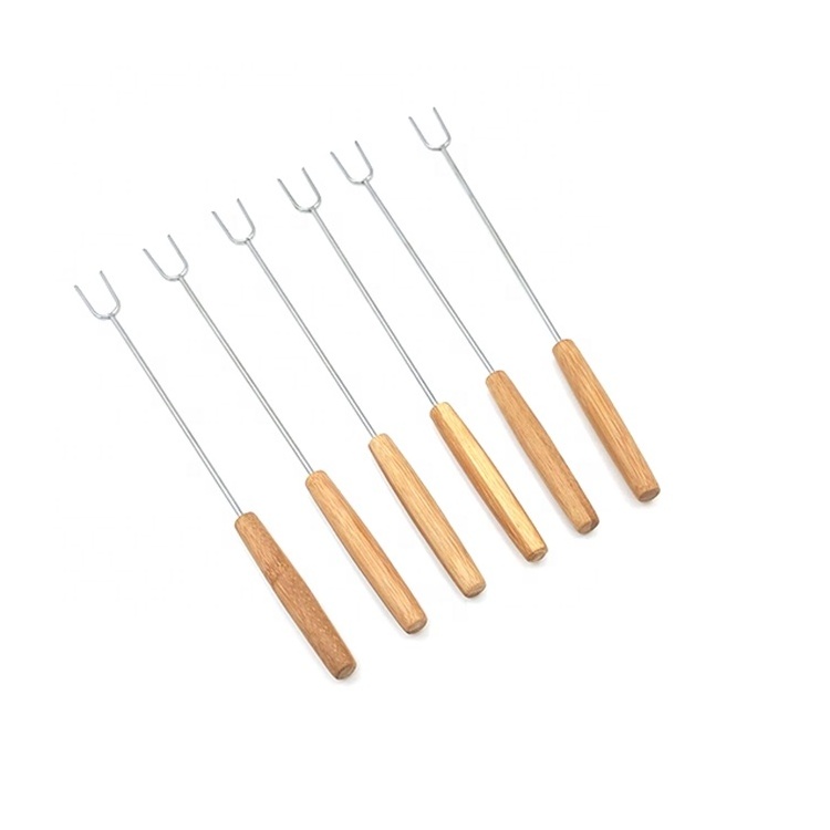 BBQ Mushroom Roasting Fork Skewers, Hot Dog Forks with Wooden Handle,Campfire Barbecue Fork, Outdoor