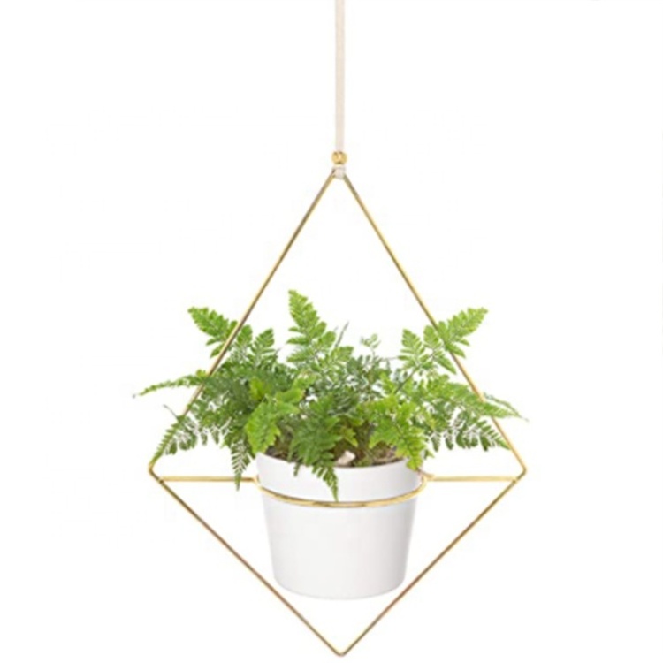 Geometric Metal Hanging Plant Rack, Gold Color Plant Hanger,Chrome Plating