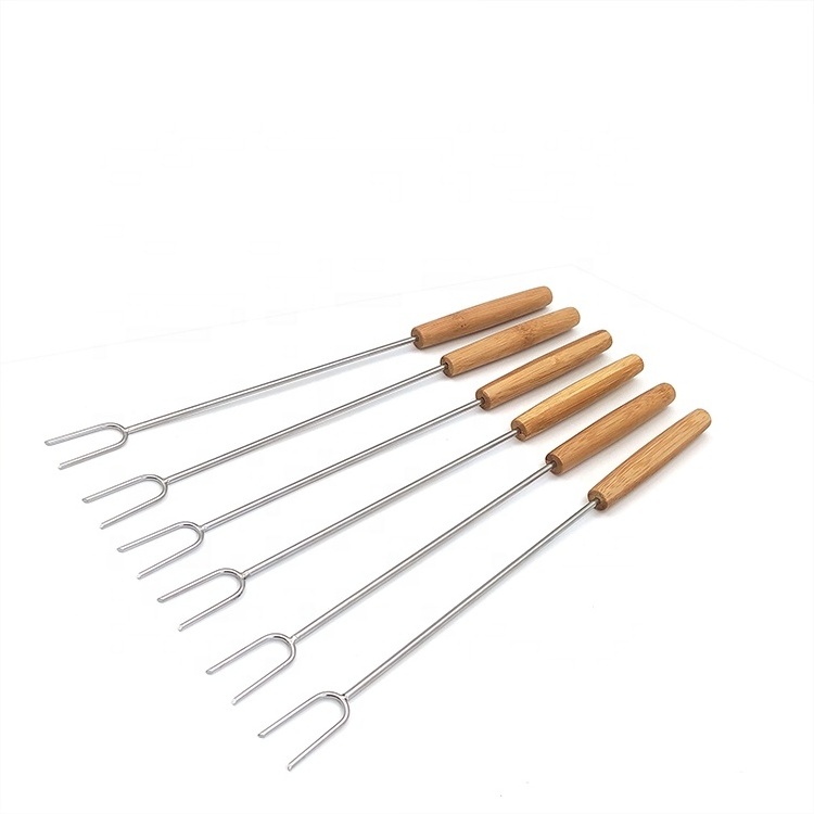 BBQ Mushroom Roasting Fork Skewers, Hot Dog Forks with Wooden Handle,Campfire Barbecue Fork, Outdoor